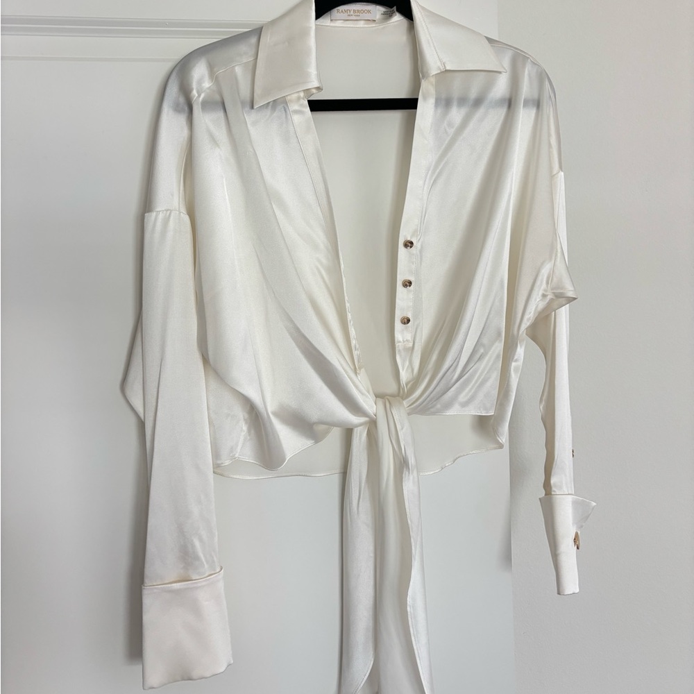 Ramy Brook Ivory Farrah Silk Tie-Front Blouse